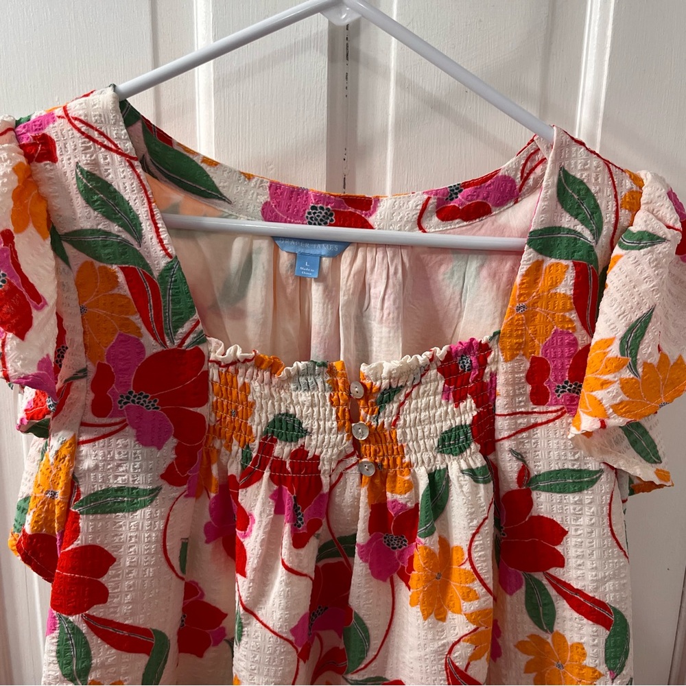 Draper James RSVP Vibrant Floral Square Neck Ruffle Blouse - Picture 3 of 7